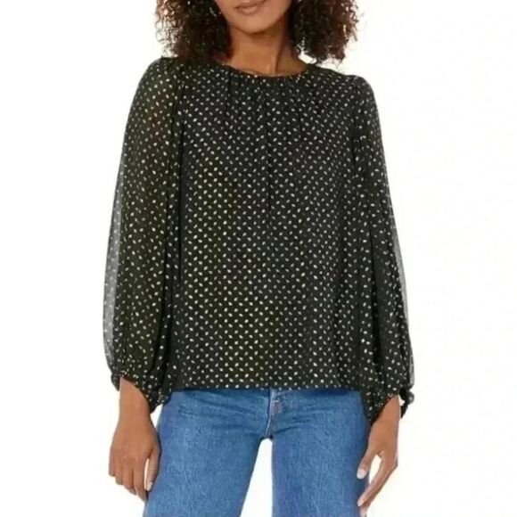 Vince Camuto Crew Neck Balloon Sleeve Blouse - Picture 2 of 16